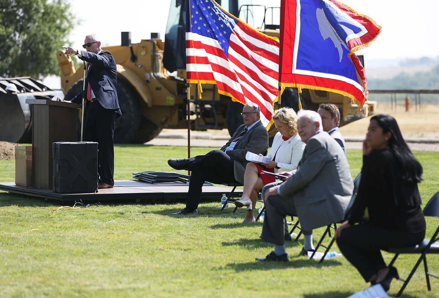 Col. Tim Sheppard points out what will be the western edge of new facility